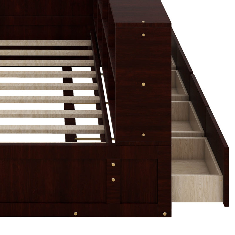 Winston Porter Kazal Twin Size Platform Bed with Drawers and Shelves